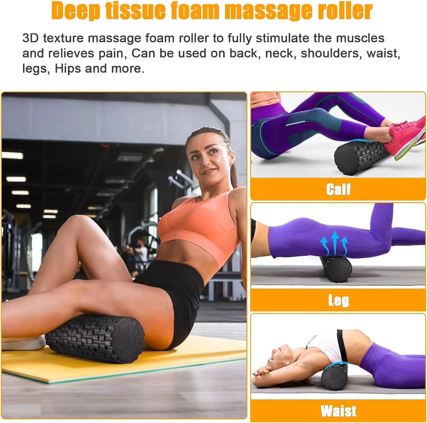 Pilates Yoga Roller Fitness Foam Roller 33X14Cm Deep Tissue Massager for Muscle Massage and Myofascial Trigger Point Release